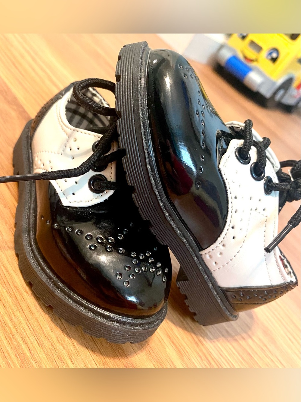 🖤 BOYS DRESS UP SHOES FORMAL OXFORD LEATHER LACE UP DRESSY BLK/WHITE SIZE 9C
